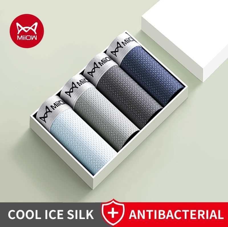 4Pcs Ice Silk Men Underwear Boxer 7A Cotton Antibacterial Crotch Mens Breathable Mesh Underpants Boxer W250819