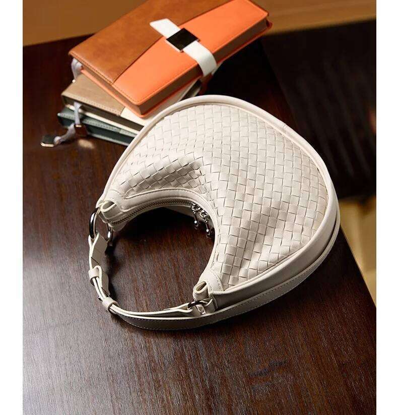Genuine Leather Women Handbags Woven Ladies Shoulder Female Side Bags