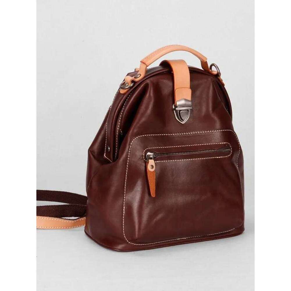 Women Fashion Italian Cowhide Genuine Leather Backpack Outside Casual Travel Double Shoulder Bag Vintage Teenager Girl Schoolbag