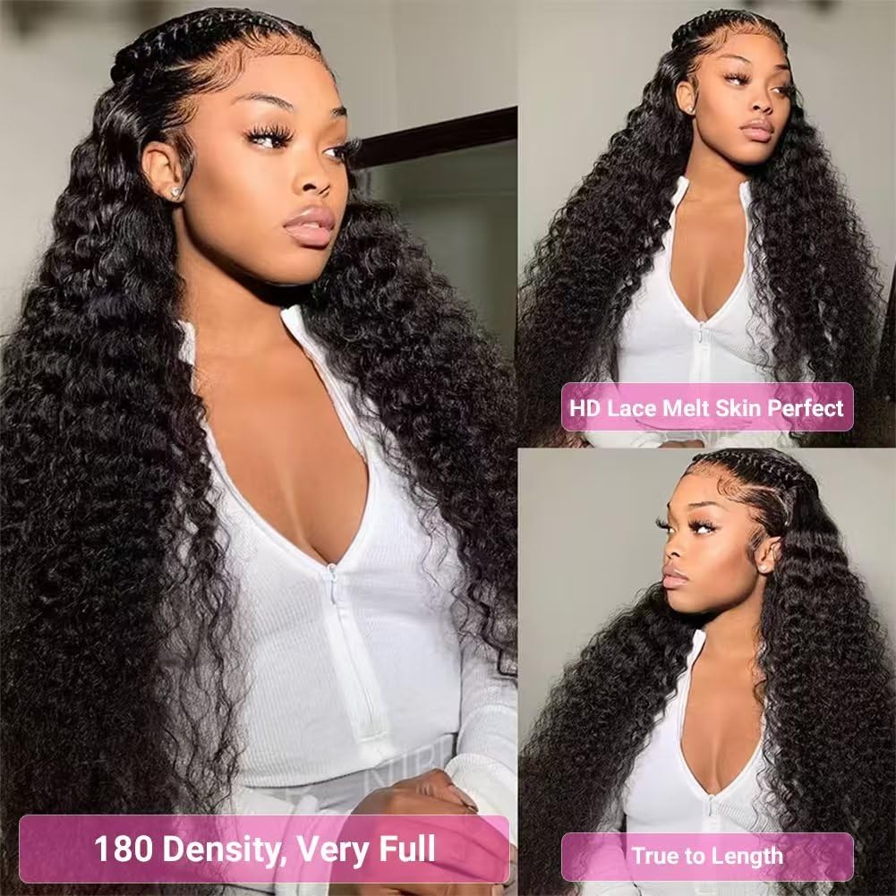 28 Inch Deep Wave Lace Front Wigs Human Hair 180% Density 13x4 Hd Transparent Lace Deep Curly Wigs For Women Pre Plucked with Baby Hair