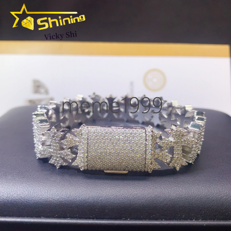 Rapper Fine Jewelry S925 Silver 18MM Cross Style Iced Out Missanite Cuban Bracelet Hip Hop Cuban Link Chain