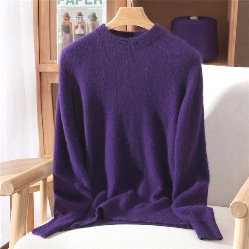 Womens Round-neck Mink Cashmere Sweater Soft Pullover Jumper Comfortable Knitted Top for Autumn Winter Pure Mink Material XJ250819