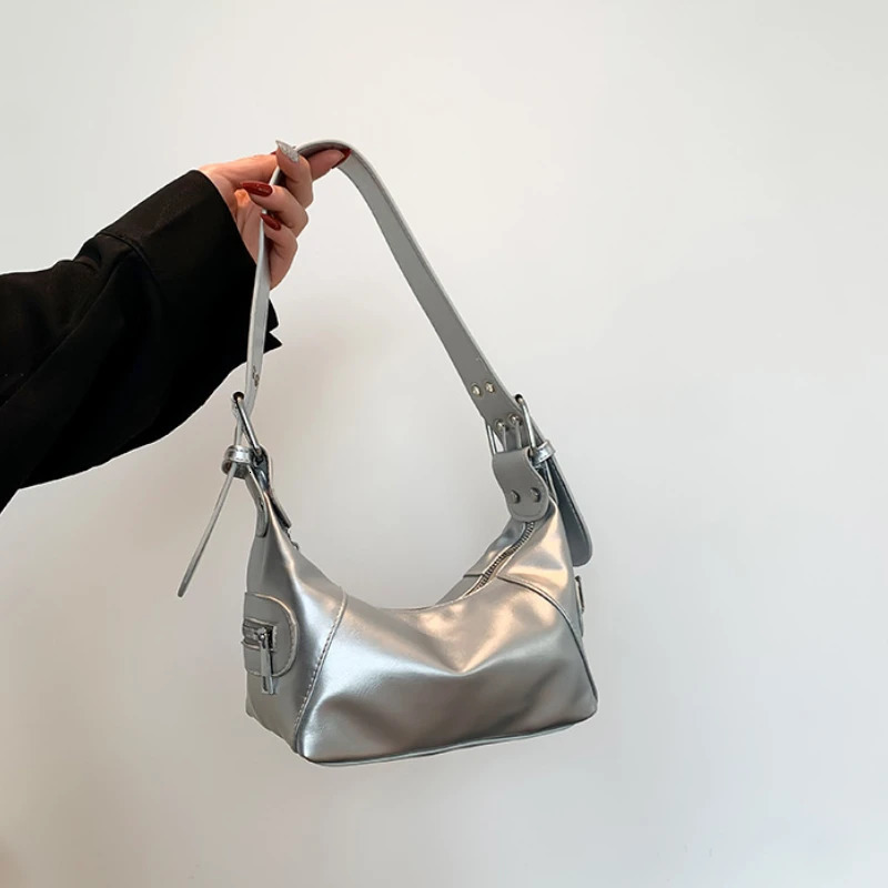 Y2K Style Shoulder Bag Women Underarm Tote Bag Fashion Trendy Motorcycle Handbag Multi-pocket Shoulder for Street Wear 250818
