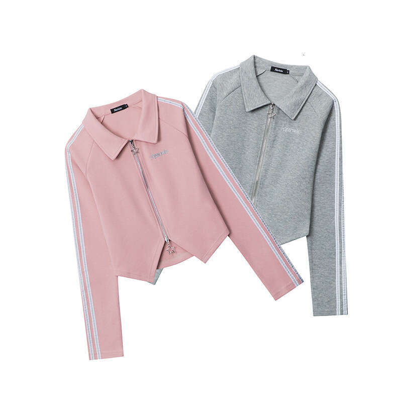 American Style New Design Turn-Down Collar Polo Shirt Hot Girl Short Top Double-Zipper B3