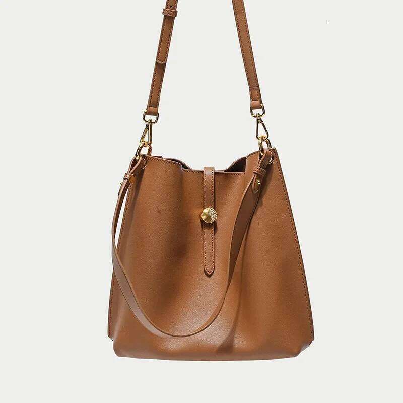 Large Bucket Beige Soft Split Cow Leather Women Handbag European and American Fashion Business OL Tote Shoulder Bag bag