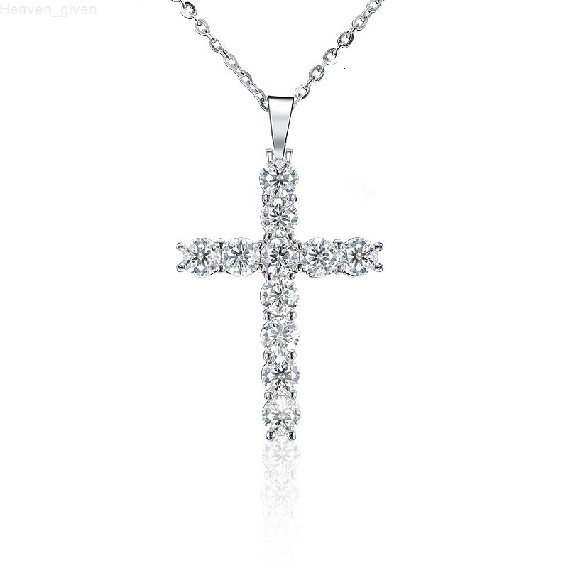 Hot Sale Women S925 Sterling Silver Moissanite Cross Pendant Necklace for Lady