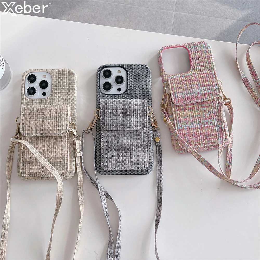 Luxury Leather Weave Wallet Crossbody Lanyard Strap Case For iPhone 14 11 12 13 15 Pro Max X XS XR 8 7 Plus SE Card Holder Cover Z250819