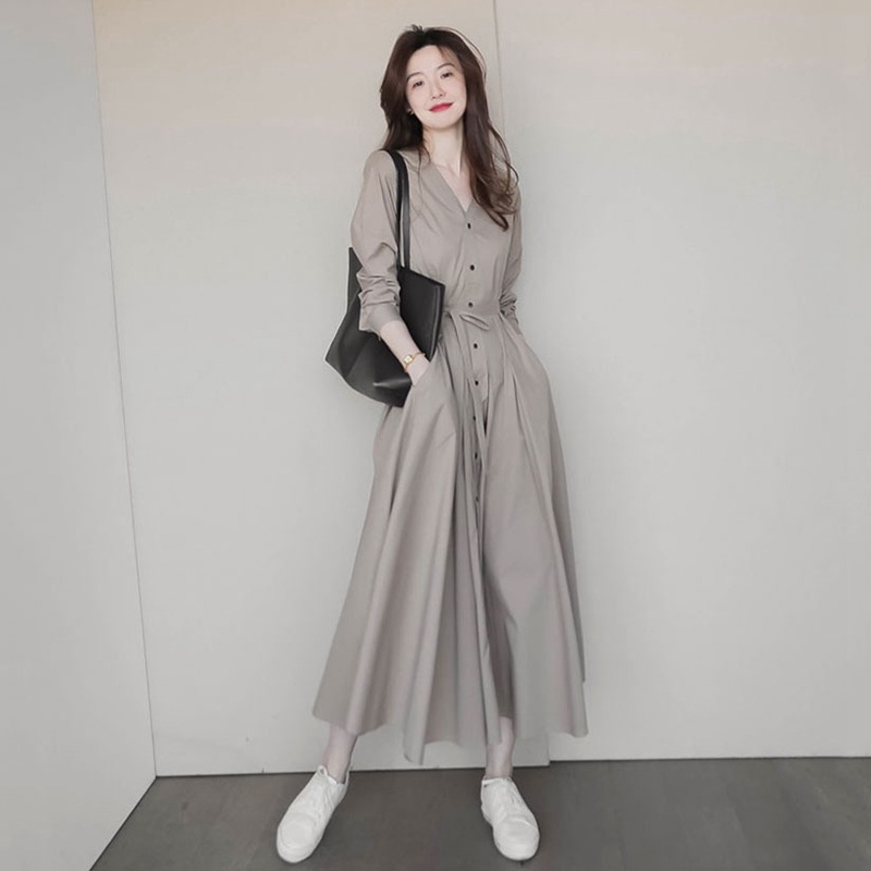 T28028 French tea break long skirt retro gentle first love skirt design niche shirt dress female