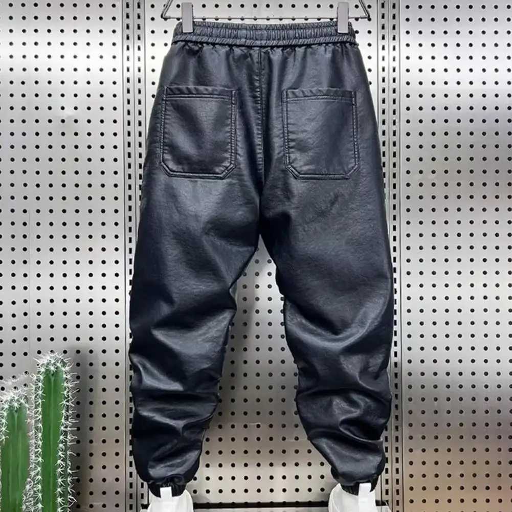Waterproof Pants Faux Leather Trousers Windproof Waterproof Faux Leather Mens Pants with Elastic Waist Ankle-banded for Cycling W250819