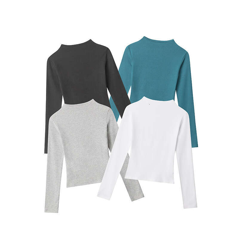 Spring And Autumn Stand Collar Solid Color Short Hot Girl Top Women Ins Versatile Long Sleeve T-Shirt B5