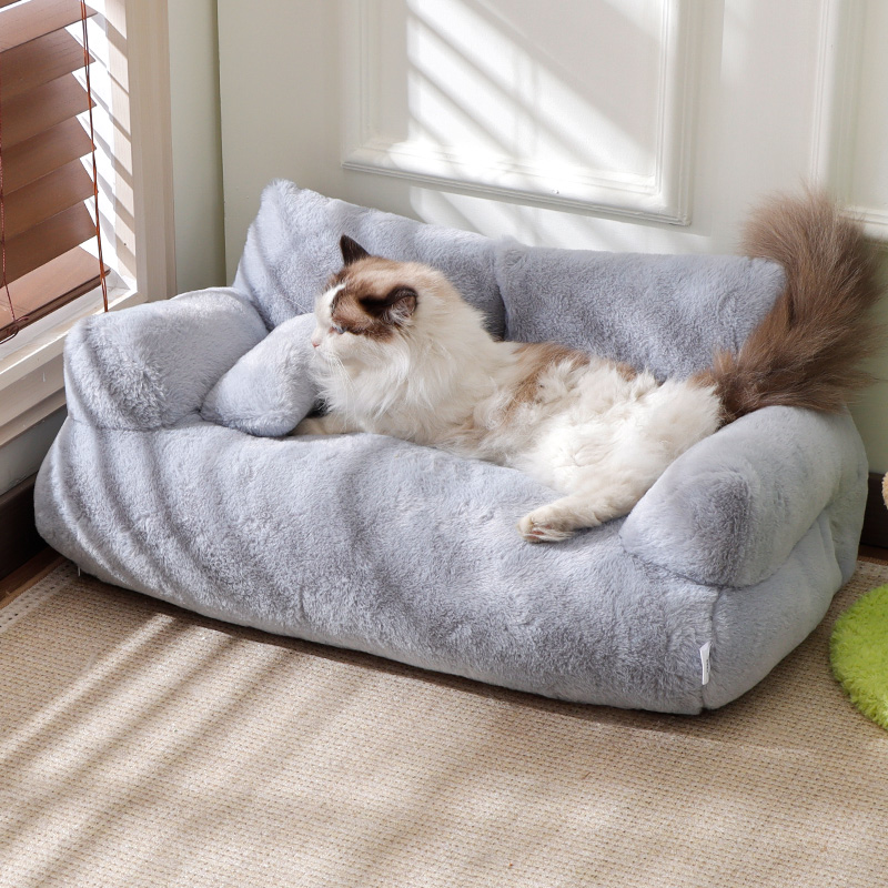 Plush Fabric Pet Sofa Bed with Detachable Pillow Custom M/XL/XXL Sizes All - Season Use Washable Durable Ideal for Cats/Small Dogs Home/Kennel/Vet Dec