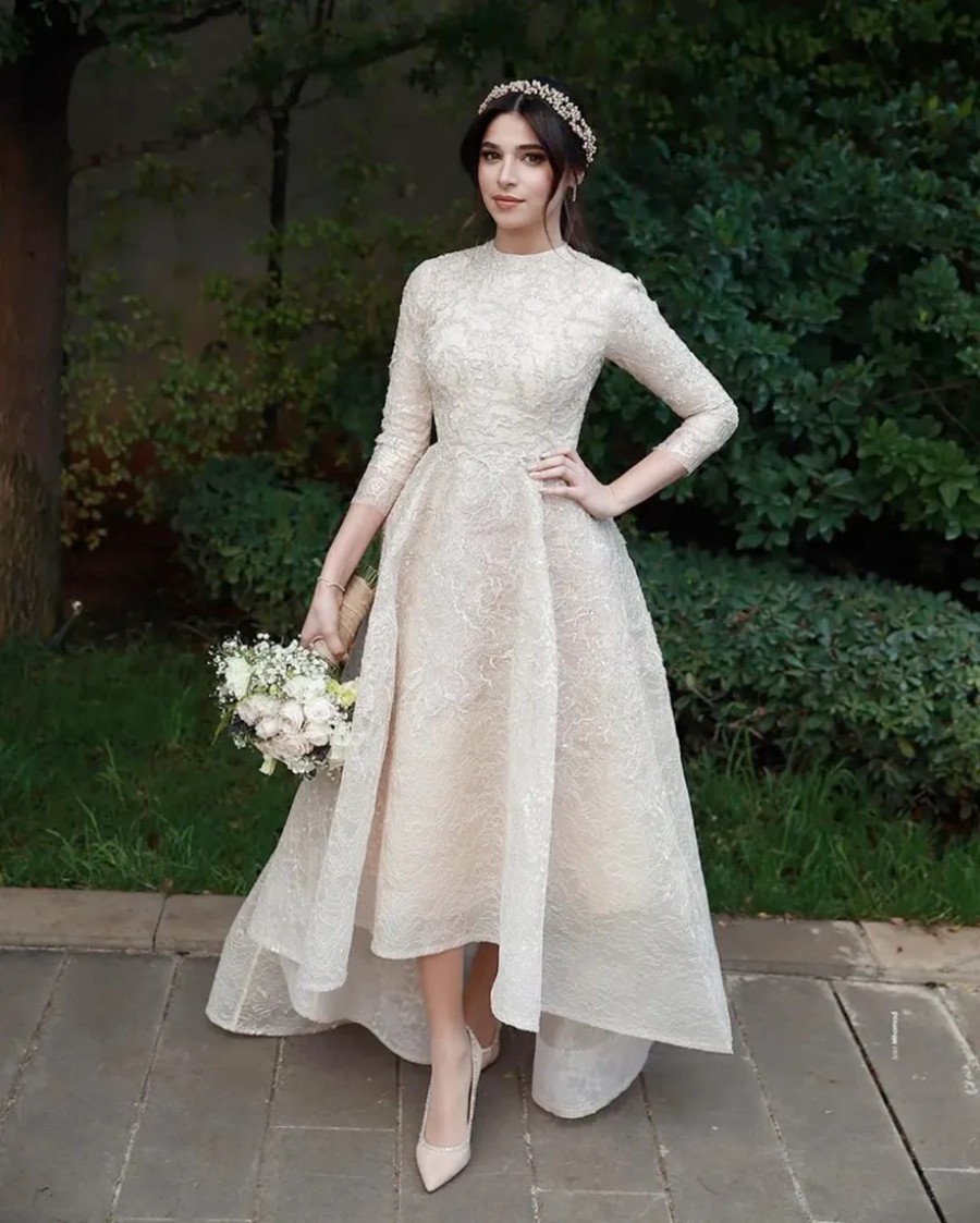 arabic aso ebi gold muslim lace wedding dresses beaded aline bridal dresses vintage sexy wedding gowns