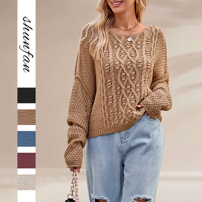 New Autumn Winter Women's Knitted Round Neck Twisted Loose Sweater B5