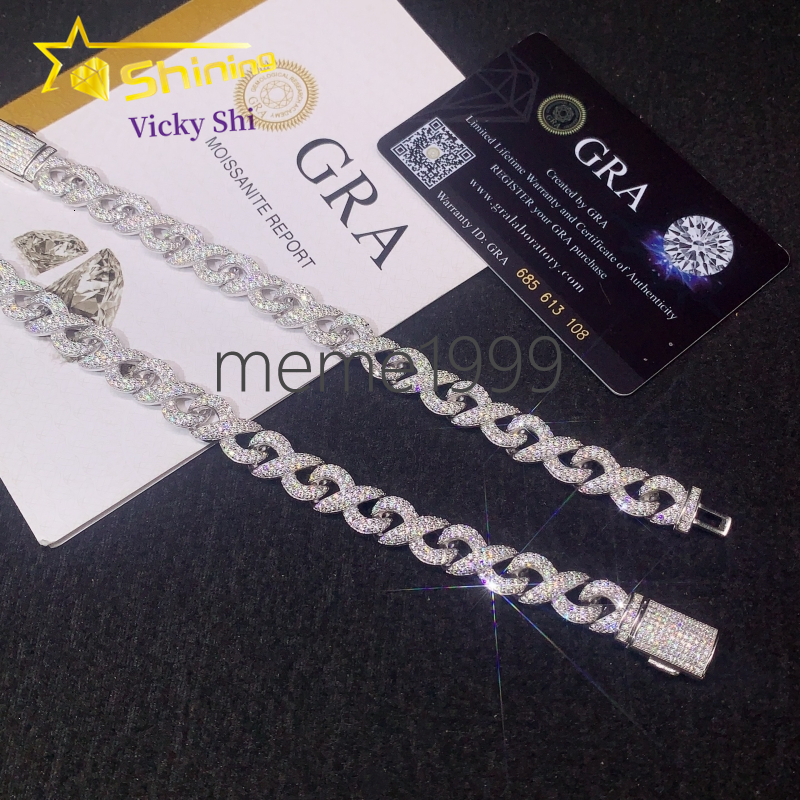New Arrival Hip Hop Cuban Chain 925 Silver 10MM VVS Moissanite Cuban Bracelet Iced Out Infinity Cuban Link Chain