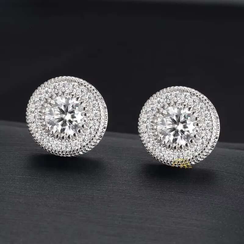 2024 Fashion Jewelry Screw Back Stud 1CT 6.5MM Iced Out VVS Moissanite Hiphop Earrings