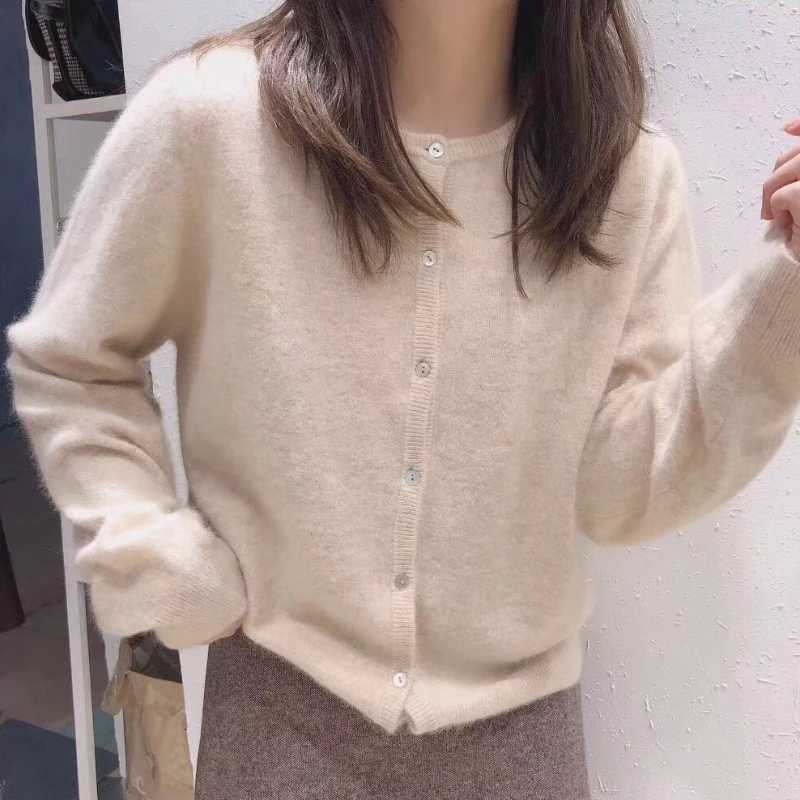 2025 Long Sve Vintage Y2k Tops Korean Knitted Cardigan Womens Autumn Winter Fashion O-Neck Versatile Slimming Basic Sweater XJ250819