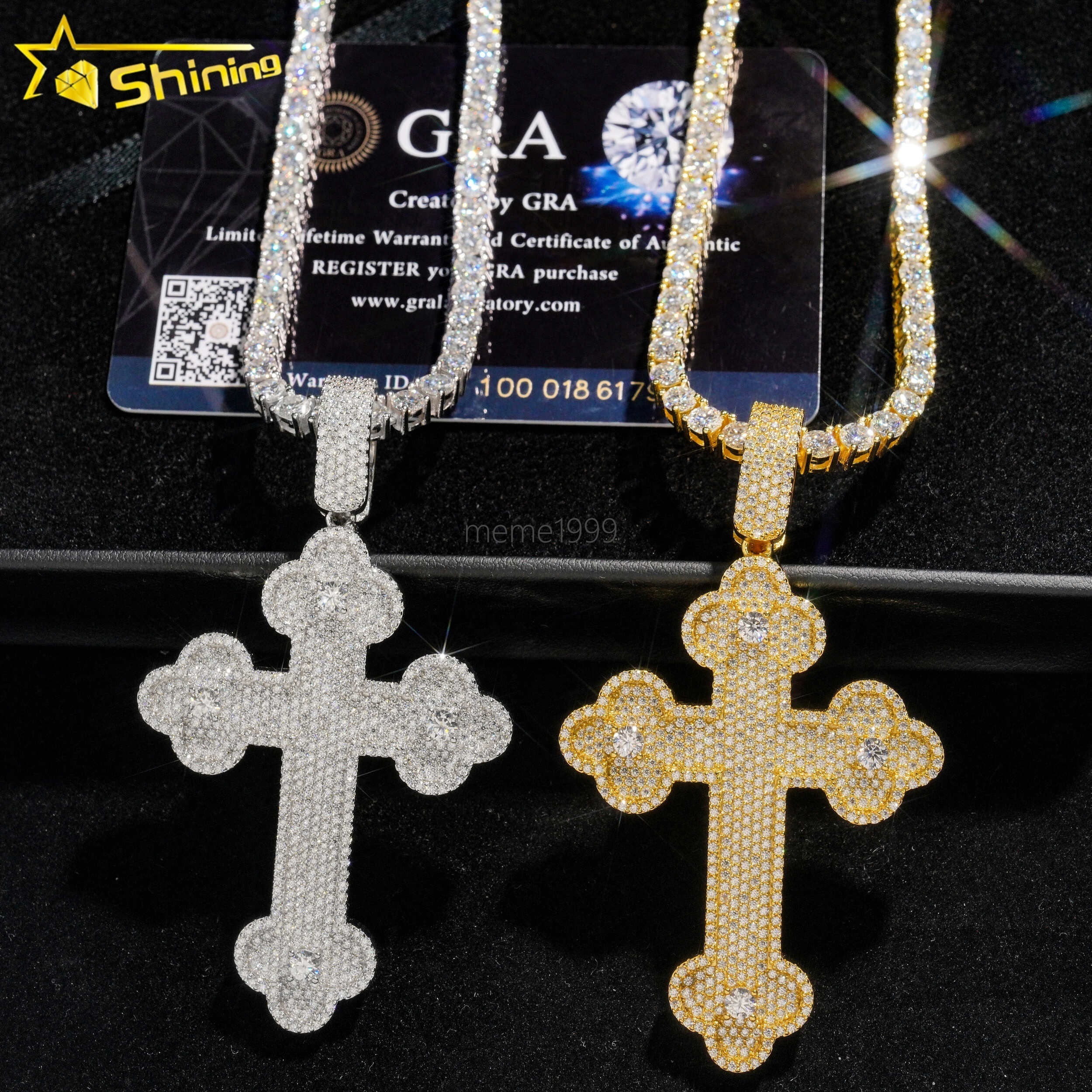 Hip Hop High Quality 925 Silver Gold Plated Pass Diamond Tester Custom Moissanite Cross Pendant