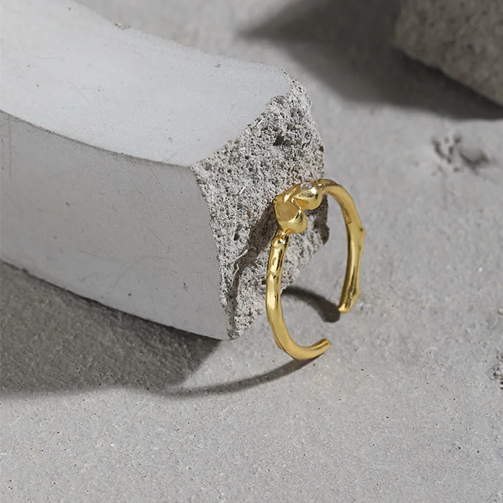 ANDYWEN 925 Sterling Silver Plain Heart Resizable Irregular Geometric Ring Large Fashion Fine Jewelry Round Crystal 250815