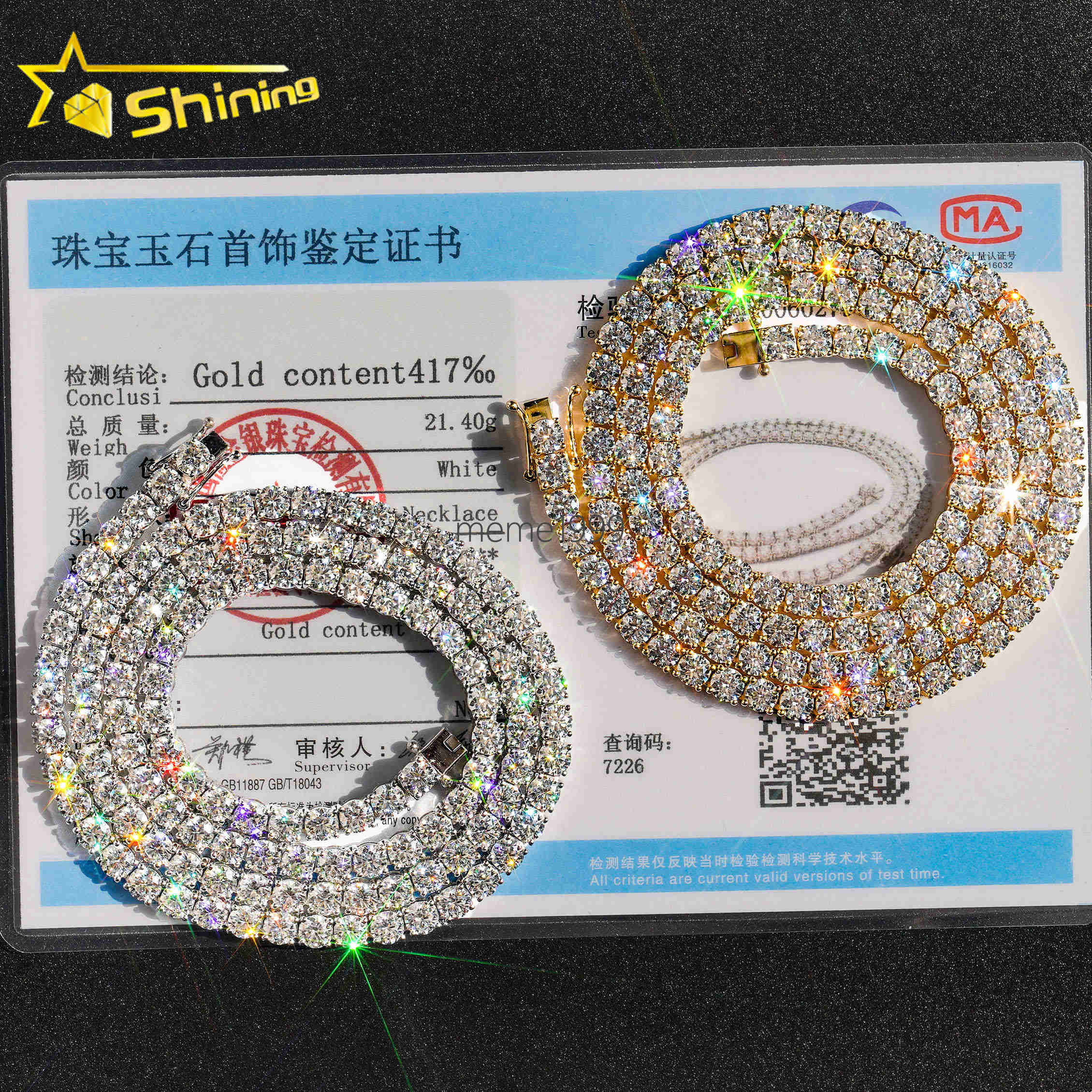 Direct Factory 3MM Custom Luxury 10K Real Solid Gold Hip Hop Lab Grown Diamond-HPHT Tennis Chain Necklace