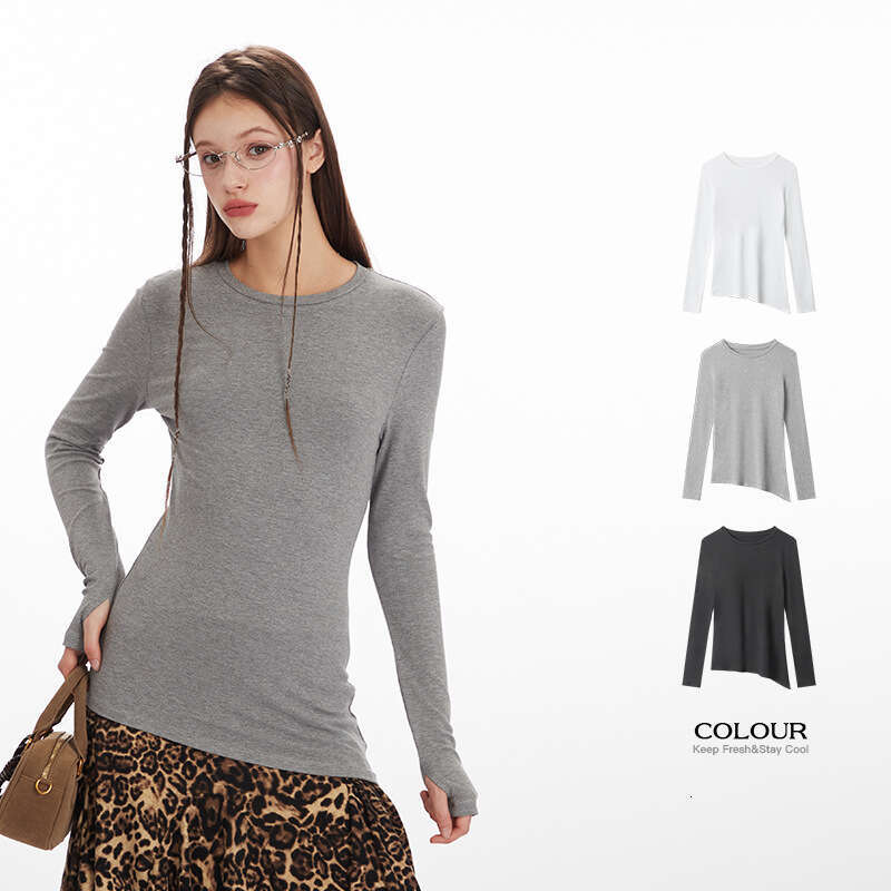 American Style Finger Design Long Sleeve T-Shirt For Women Spring And Autumn Versatile Slim Fit Hot Girl Top B5