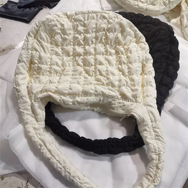 Women Bag Pleated Handbag Large Capacity Down Bag Big Shoulder Female Solid Color Space Cotton Padded Dumpling Shopping Bag 2024250813