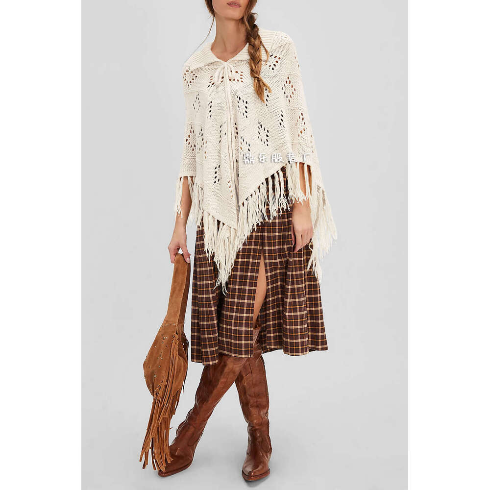 New Women's Fashion Tassel Simple Shawl Cape Fashionable Versatile Elegant Trendy Knitted Top B5