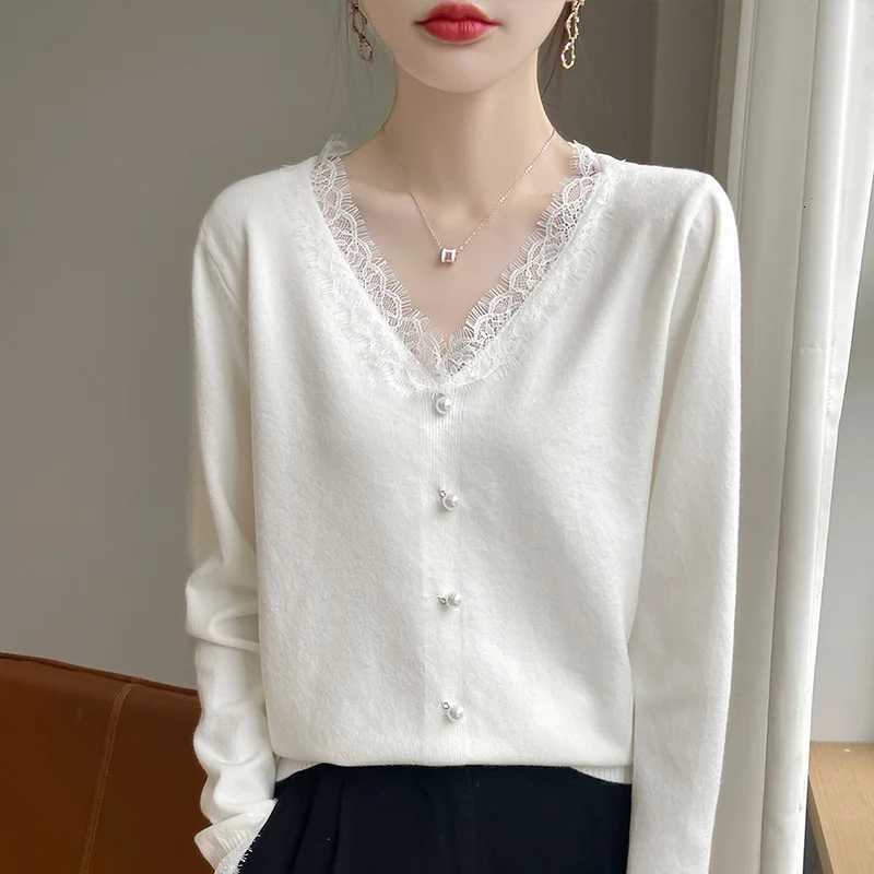 2024 Autumn And Winter New Cashmere Sweater Women Pullover Lace Edged Knitted Long Sweater Soft Cashmere Sweater Women XJ250819