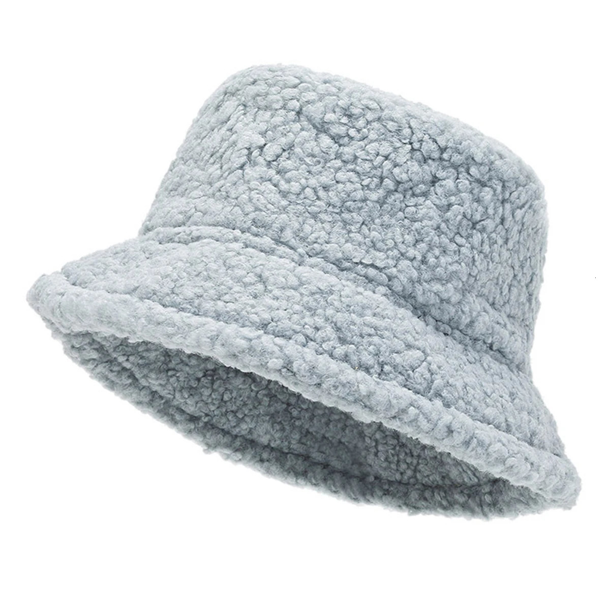 Unisex Solid Color Personality Lambhair Bucket Hats Warm Fishermen Caps Outdoor Casual Cap Sunscreen Hat 250819