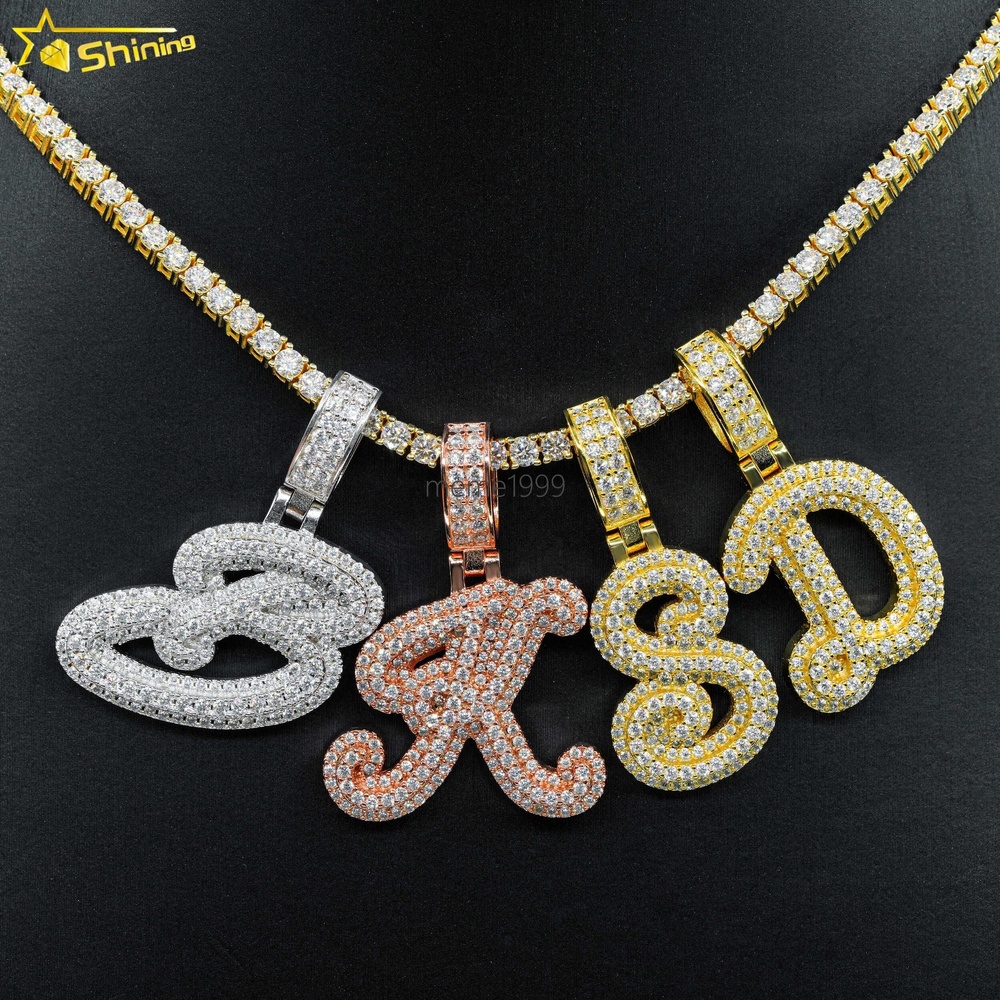 Solid Silver 925 Custom Iced Out Rope Chain VVS Moissanite Custom Initial Letter Pendant Necklace Moissanite Pendant