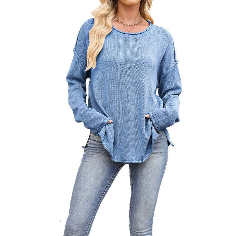 New Autumn Winter Women's Clothing Knitted Solid Color Round Neck Loose Versatile Basic Pullover Sweater B3
