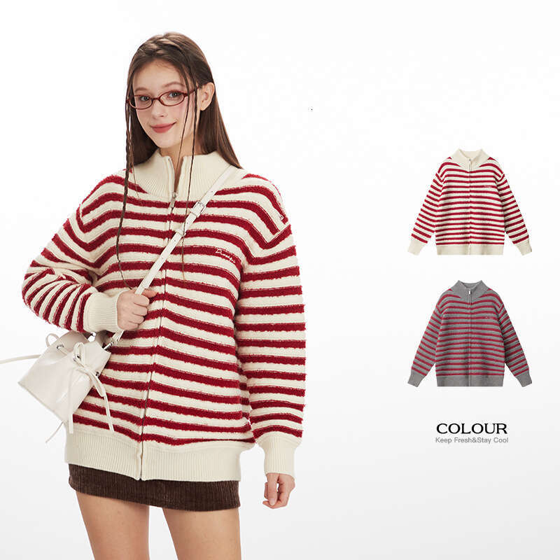 Autumn Winter Striped Sweater College Style Soft Lazy Unisex Knitted Cardigan B3