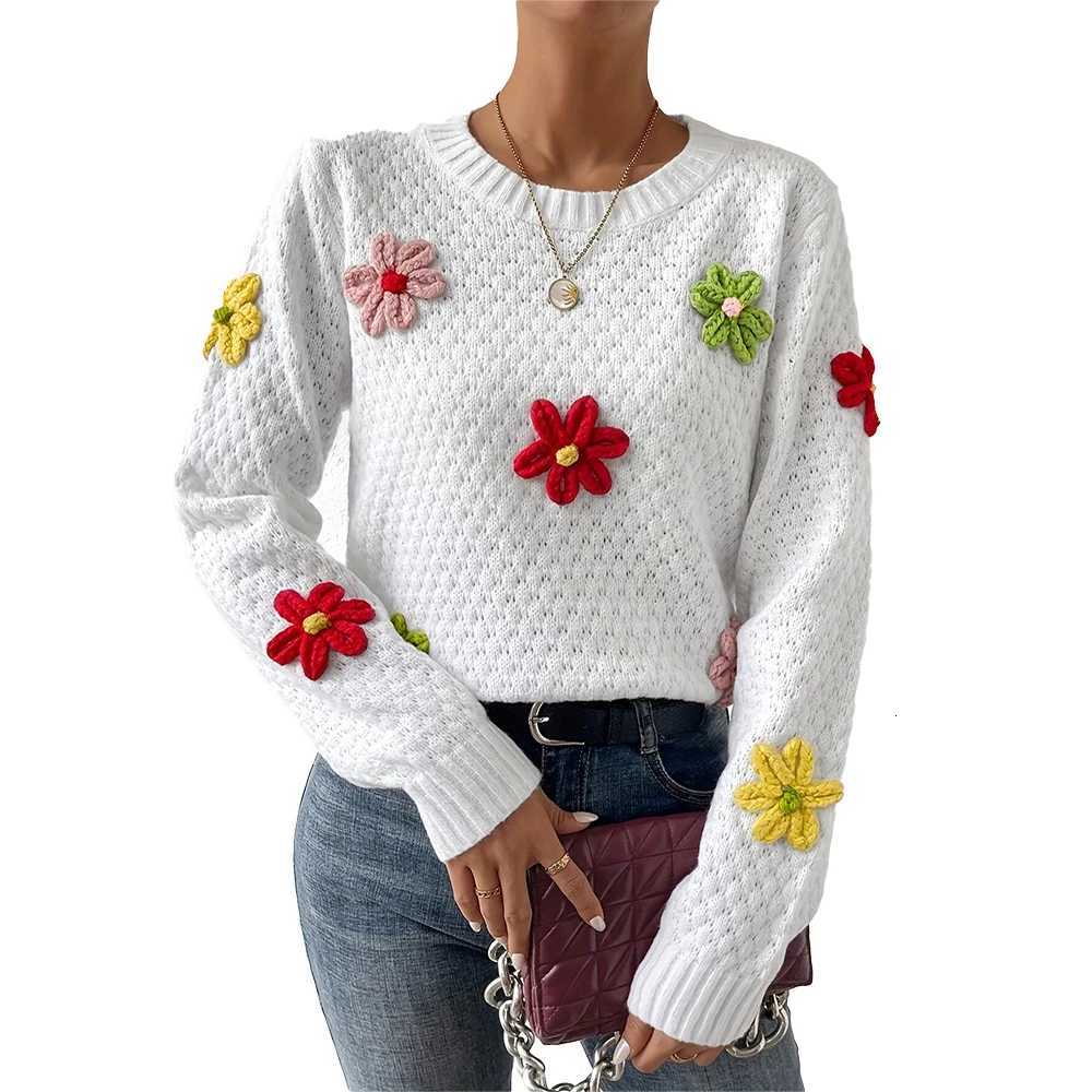 2025 Autumn and Winter New Womens Long Sleeve Flower Prickle White Sweater Comfortable Autumn and Winter Best Choice XJ250819