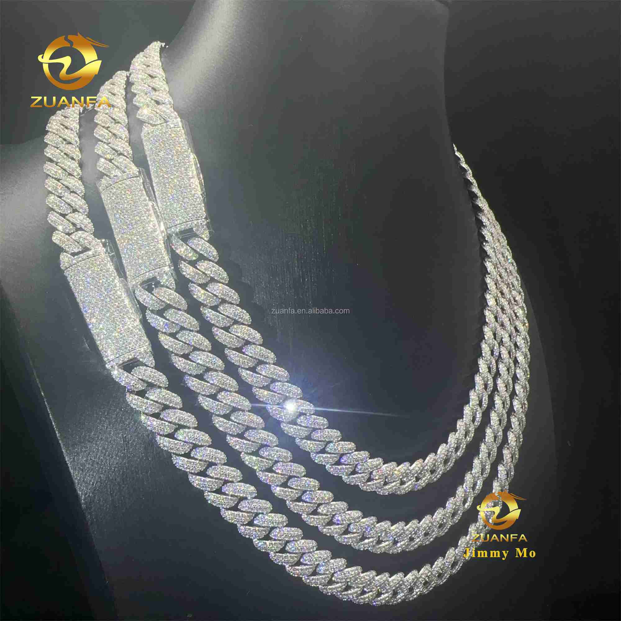 Best Selling Pass Diamond Tester 10mm Two Rows 925 Sterling Silver Iced Out Hip Hop FL Moissanite Diamond Cuban Link Chain Men