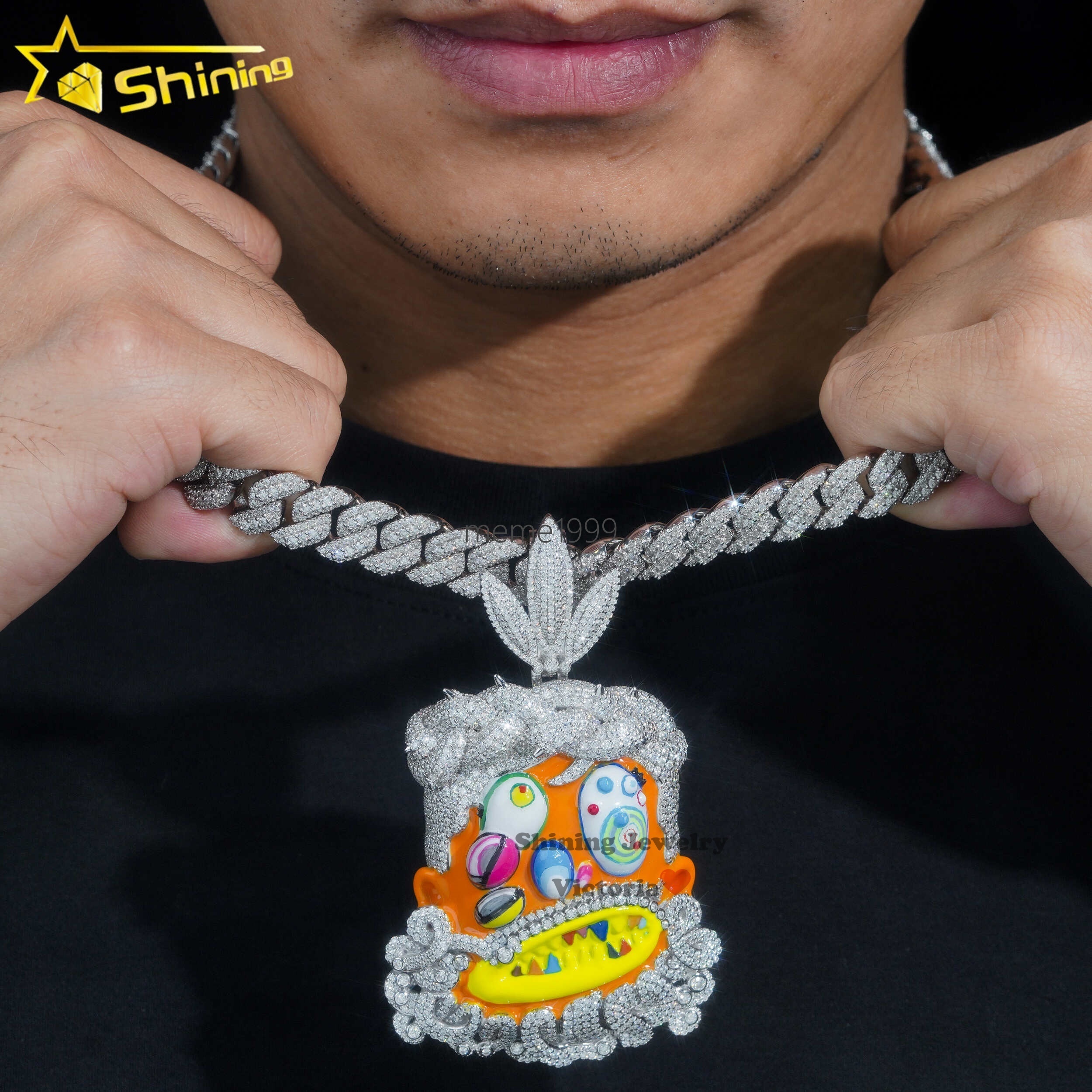 Custom3 Hip Hop Cartoon Funny Ghost Pendant 925 Silver Iced Out VVS Moissanite Diamond Character Necklace Rapper Pendant