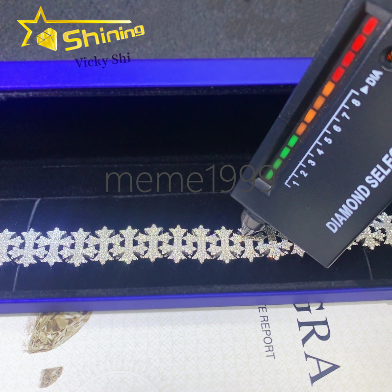 Rapper Fine Jewelry S925 Silver 18MM Cross Style Iced Out Missanite Cuban Bracelet Hip Hop Cuban Link Chain