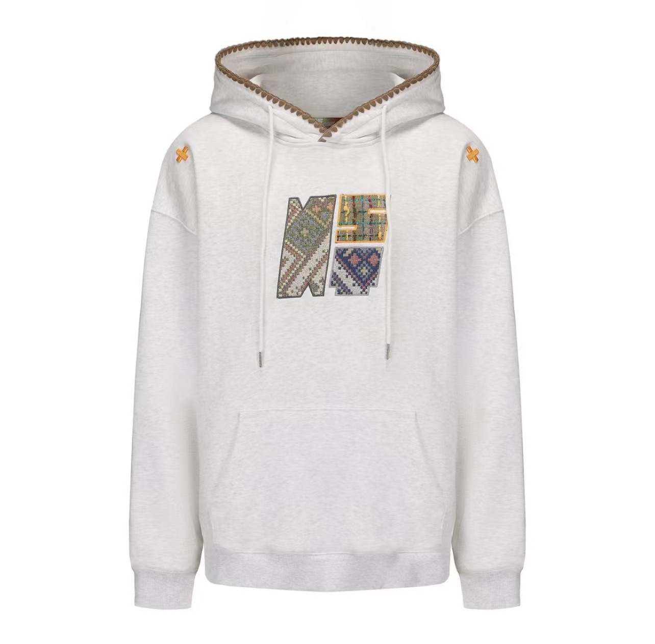 Bingdu ethnic style new American retro patch embroidered sweater men's and women's spring and autumn trendy brand couple hoodie