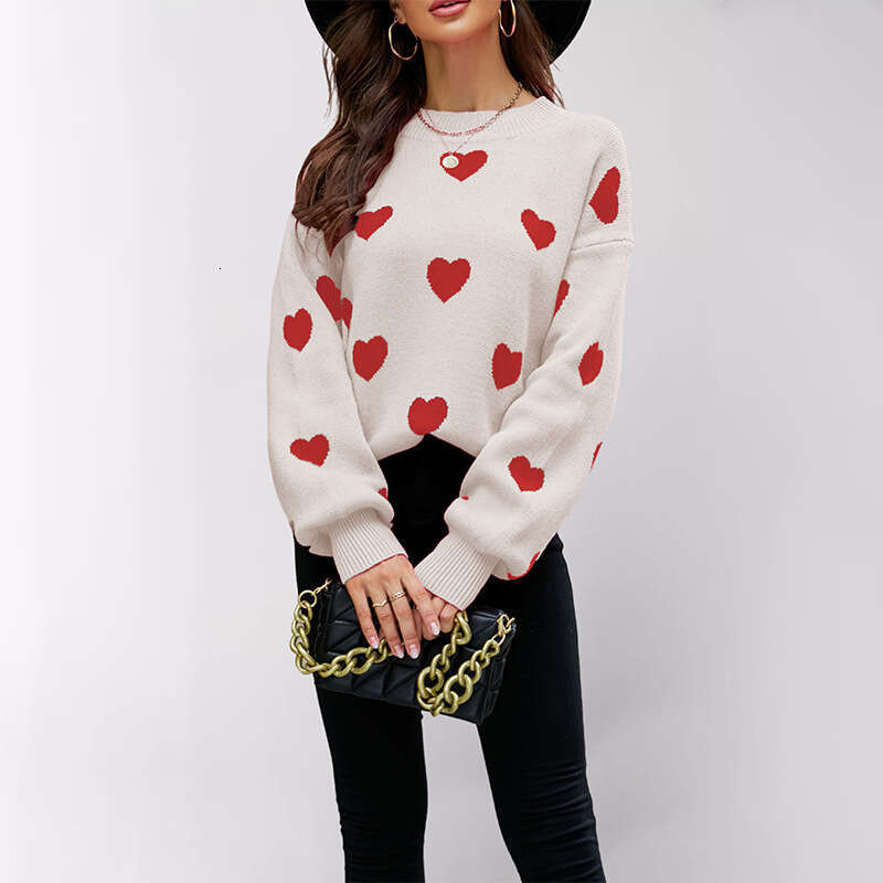 Winter Women's New Valentine's Day Heart Peach Pullover Knitted Loose Sweater B5