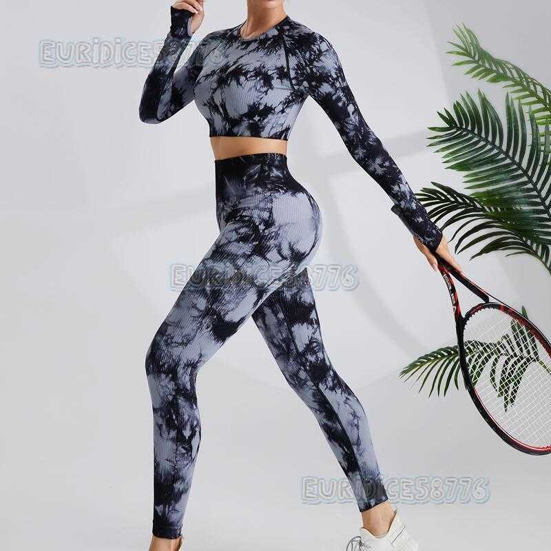 Tie-dye Yoga Long Sleeve Set High Waist Hip-lifting Yoga Pants Womens Sportswear Running Fitness Wear Yoga Wear High Elasticity H250819