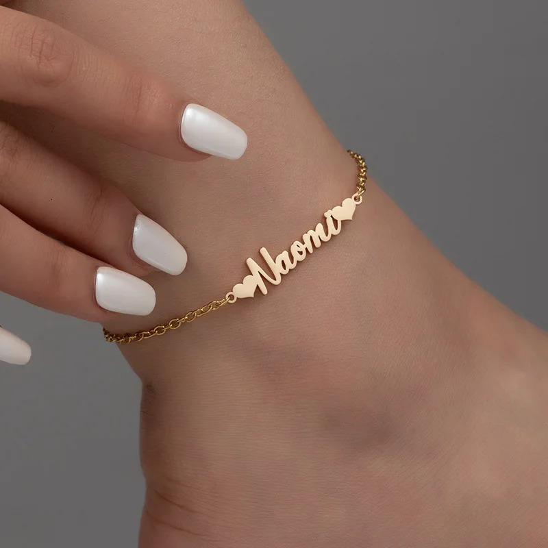 Stainless Steel PVD Plated Cut Heart-shaped Letter Anklet Personalized Customization English Name Chain Feet 250815