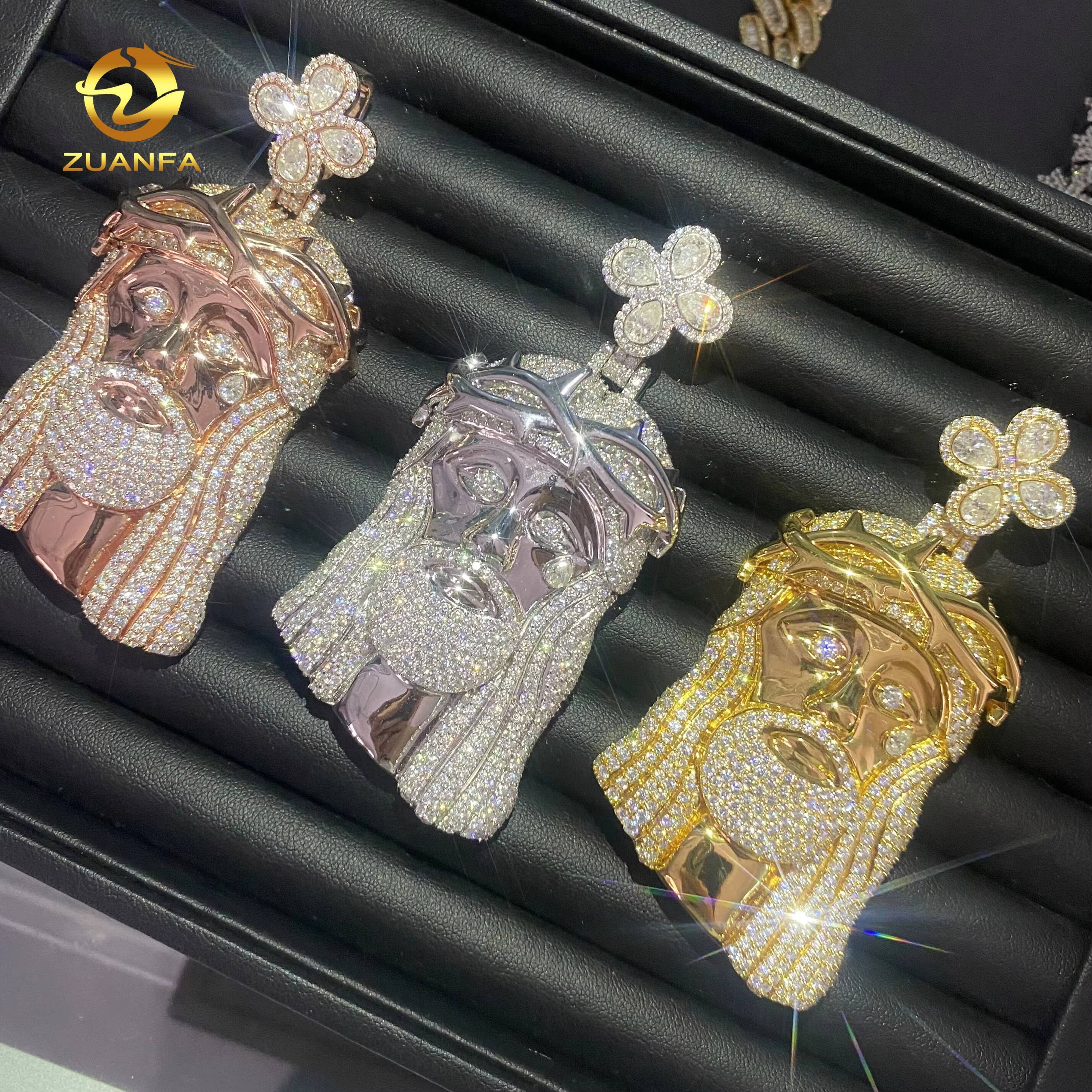 New Design Solid Back Hip Hop Moissanite Jewelry Custom Iced Out Jesus Pendant 925 Silver VVS D Moissanite Diamond Charm Pendant