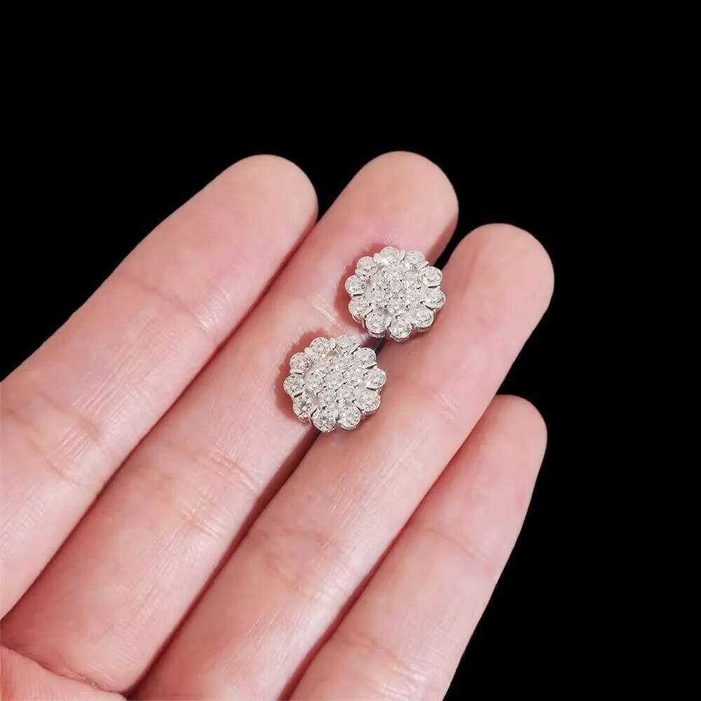 Pass Dia Tester Hip Hop High Quality Sier Screw Back S Cluster Moissanite Stud Earring