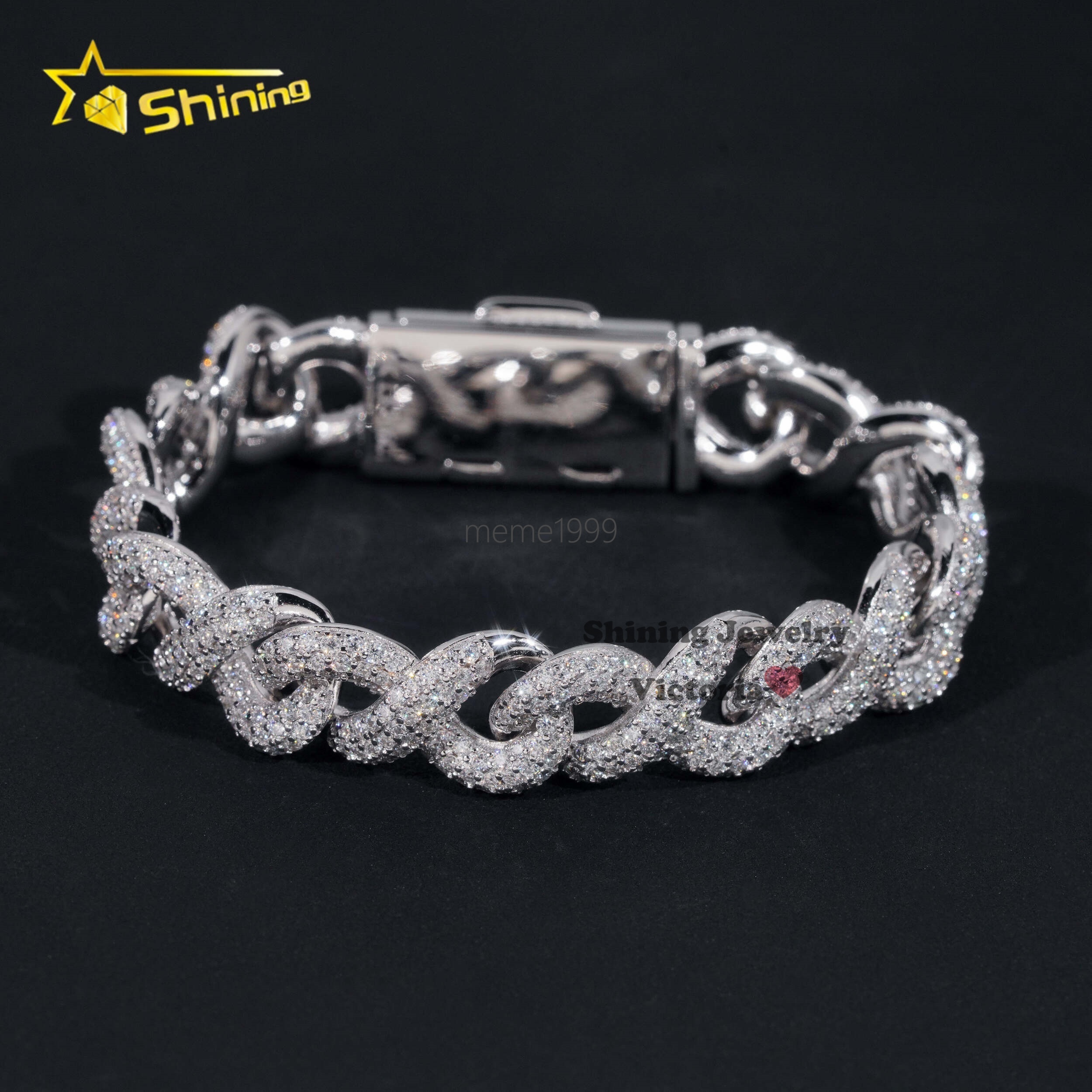 Fashion Best Selling Prong Setting White 12MM Cuban Bracelet Iced Out Jewelry Moissanite Diamond Hip Hop Infinity Link Bracelet