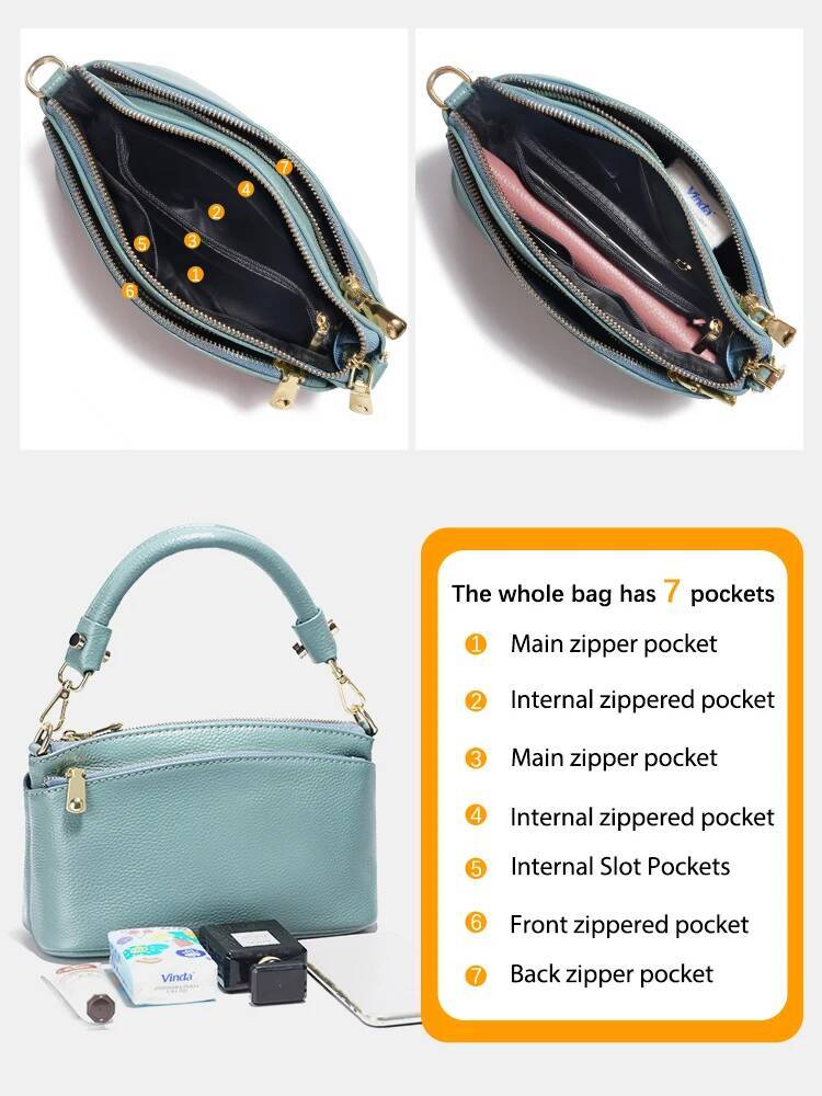 Zency Women Blue Red Soft Genuine Zipper Cowhide Leather Shoulder Bag Ladies Crossbody Small Handbag Satchels Sac