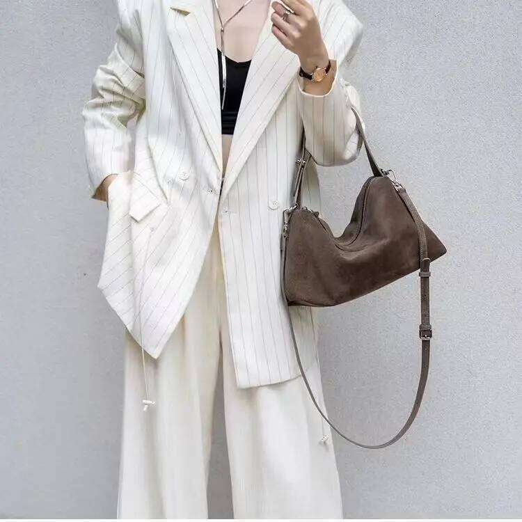 Designer Bags Simple Autumn Winter Colletion Grey Brown Roomy Big Boston Tote Soft Matte Suede Cow Leather Women's Handbag Shoulder Bag Luxury Ba