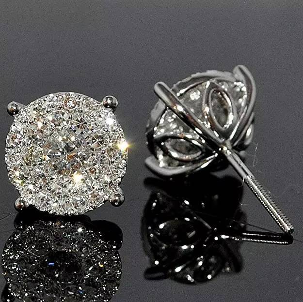 Moissanite Luxury Hot Crystal Full Clear Big Round Stud Earrings Lady Silver Classic Women Girls Daily Stud Earrings