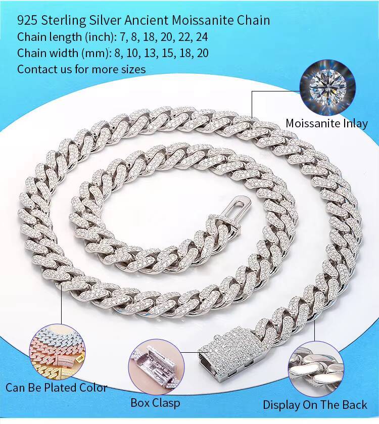 2025Redleaf Wholesale Price Miami Hiphop Mossanite Cuban Necklace 6mm 8mm 10mm 12mm 14mm 925 Silver Moissanite Cuban Link Chain