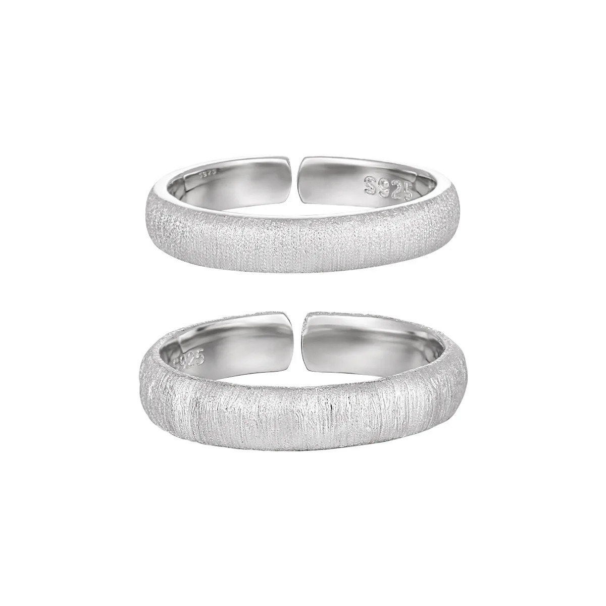 SHANICE S925 Sterling Silver Rings Brushed matte texture plain ring for women with a cold temperament striped paired ring 250815