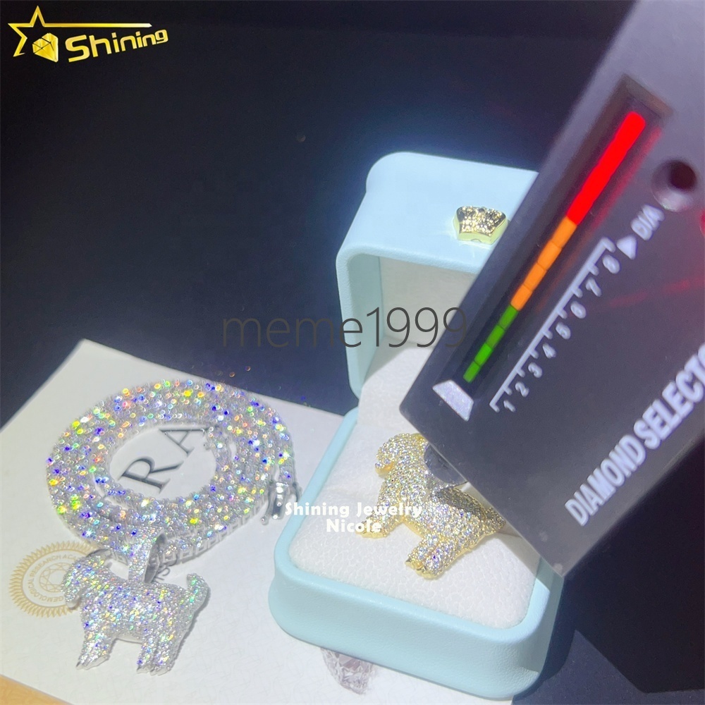 Hot Sale Iced Out Charms 925 Silver Small Goats Diamond Moissanite Pendant for Tennis Chain