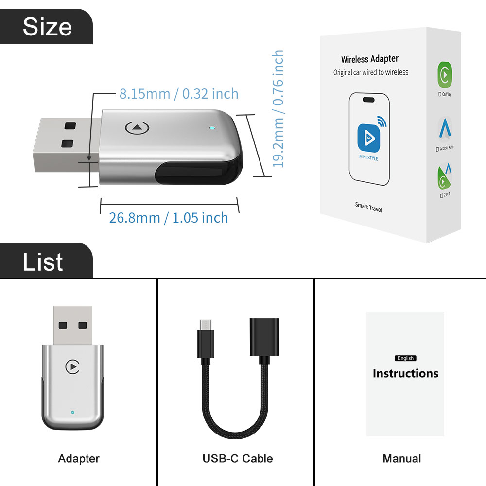 KOWANKIT Wireless CarPlay Android Auto AI Box, Plug & Play Dongle Converts Wired To Wireless, Vehicle Multimedia Upgrade, No Delay, 2in1 Car Accessori
