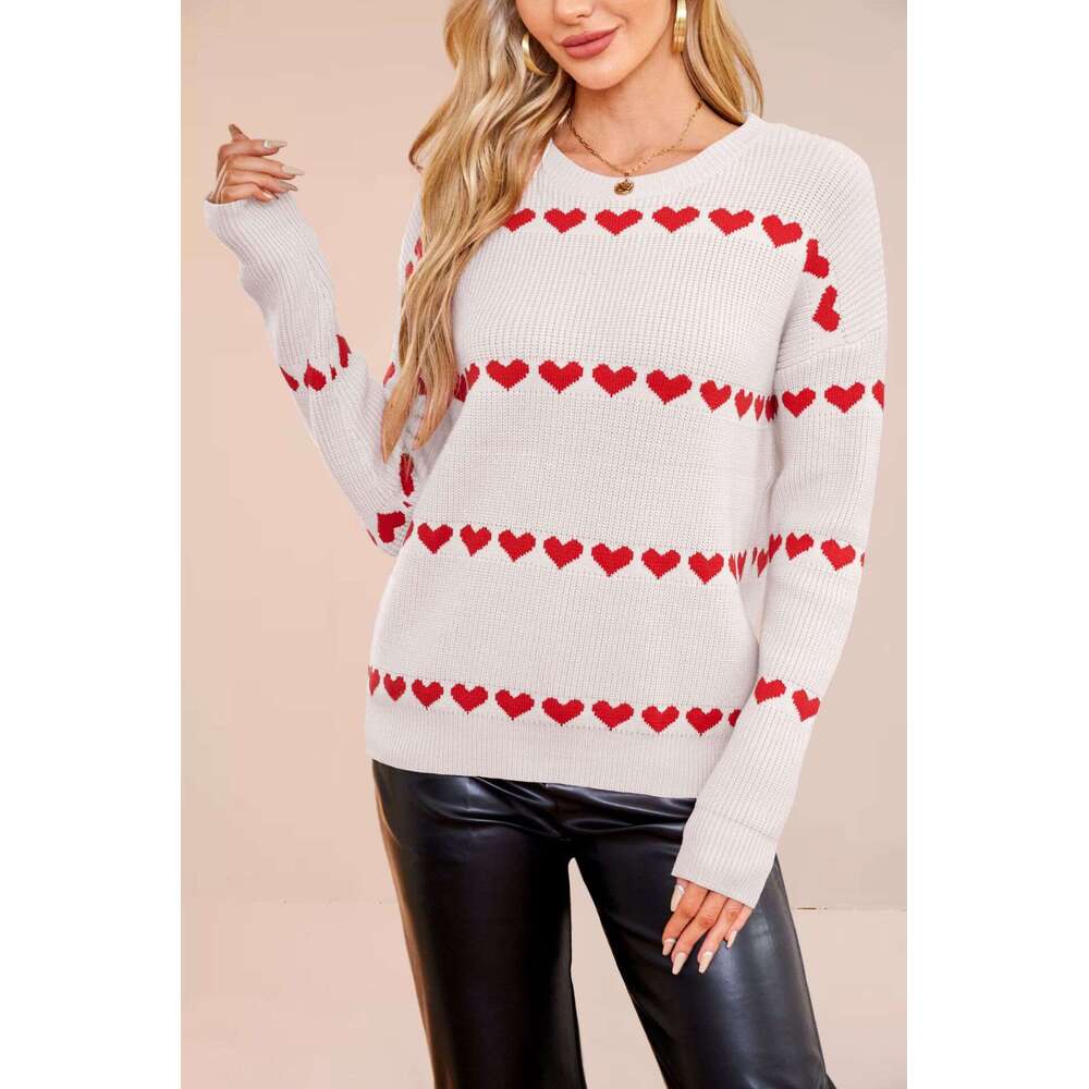 New Autumn Winter Women's Clothing Valentine's Day Love Heart Pullover Knitted Plus Size Loose Sweater B5